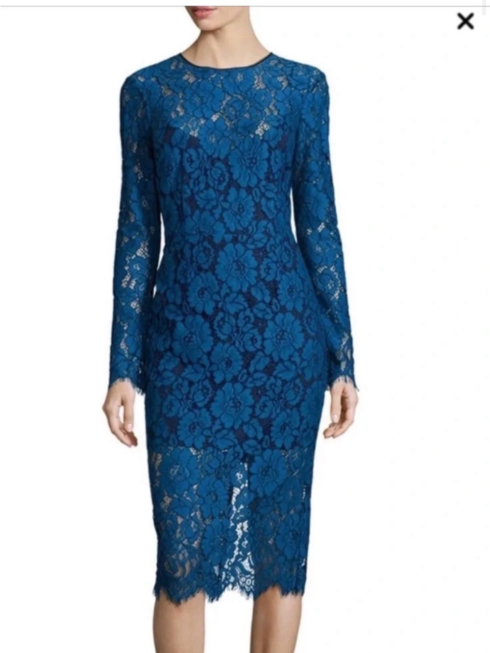 Veronica Beard Gynne Pencil Lace Dress NWT Size 2  Blue $650 Long Sleeve - Picture 3 of 4
